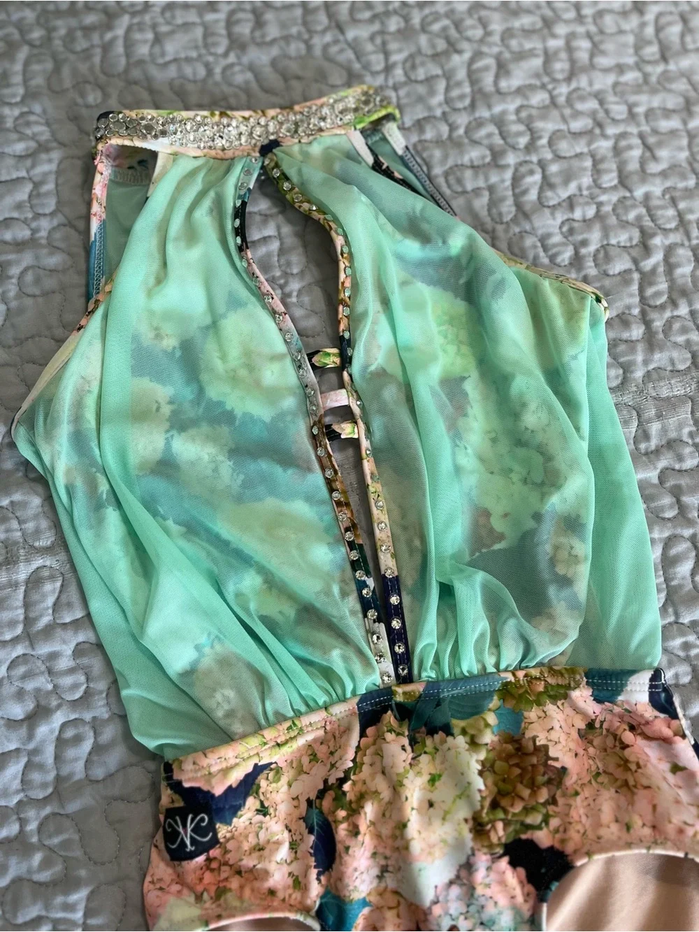 Kandi Kouture CXL Girls' Floral Halter One-Piece Dance Leotard in Mint Green